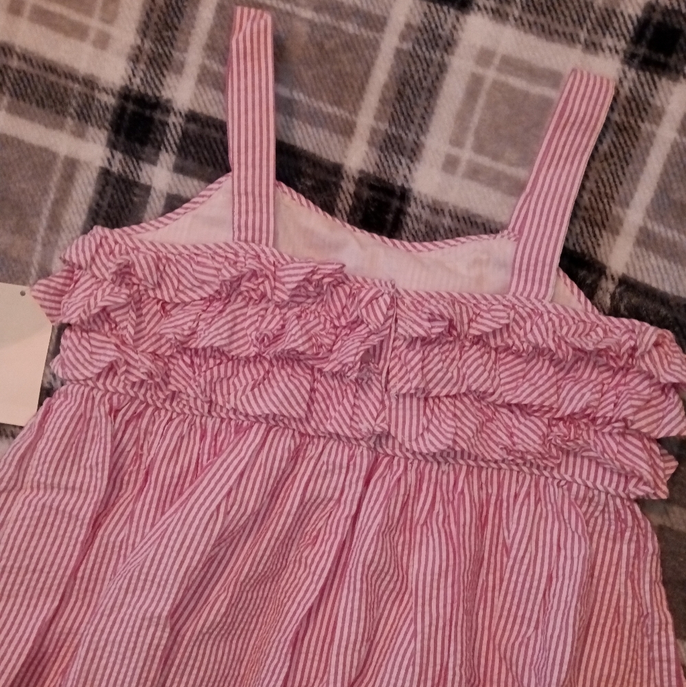 🆕 Ralph Lauren | Seersucker Pink & White Tiered Ruffle Top Dress Girls Size 12 - Picture 4 of 15